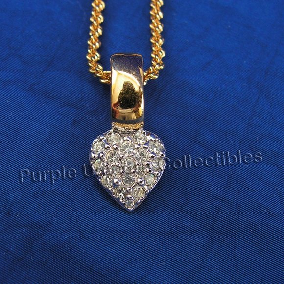 Vintage Swarovski Crystal Pave Heart Pendant Necklace - Picture 4 of 5